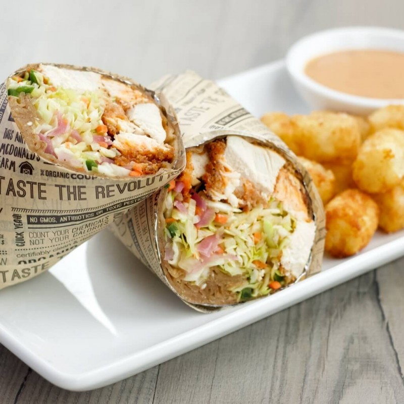 Organic Coup Chicken Wrap with Tots and Dipping Sauce