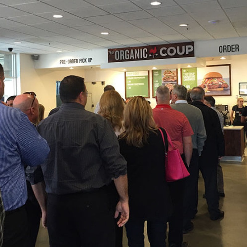 A long line at a new Organic Coup location