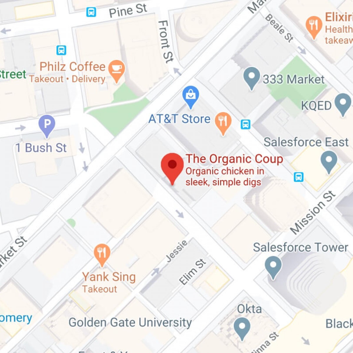 A map of The Organic Coup - 1st Street